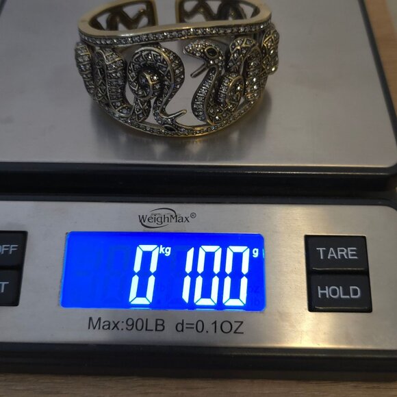 Heidi Daus Double Dragon Snake Clamper Gold-Tone Rhinestones Hinged Bracelet - Picture 11 of 12